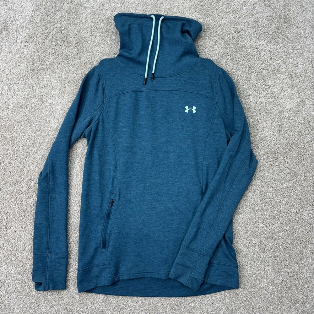 Under Armour Pullover Women Medium Blue Funnel Neck Thumbhole Heathered Fleece